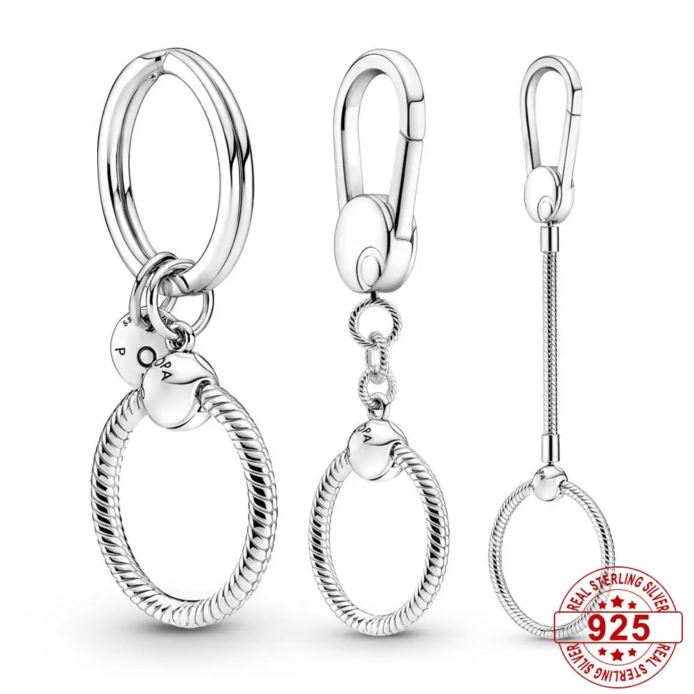

Original 925 Sterling Silver Moment Key Ring Small Bag Charm Holder Fits Pandora Charm For Women DIY Jewelry Making Gift