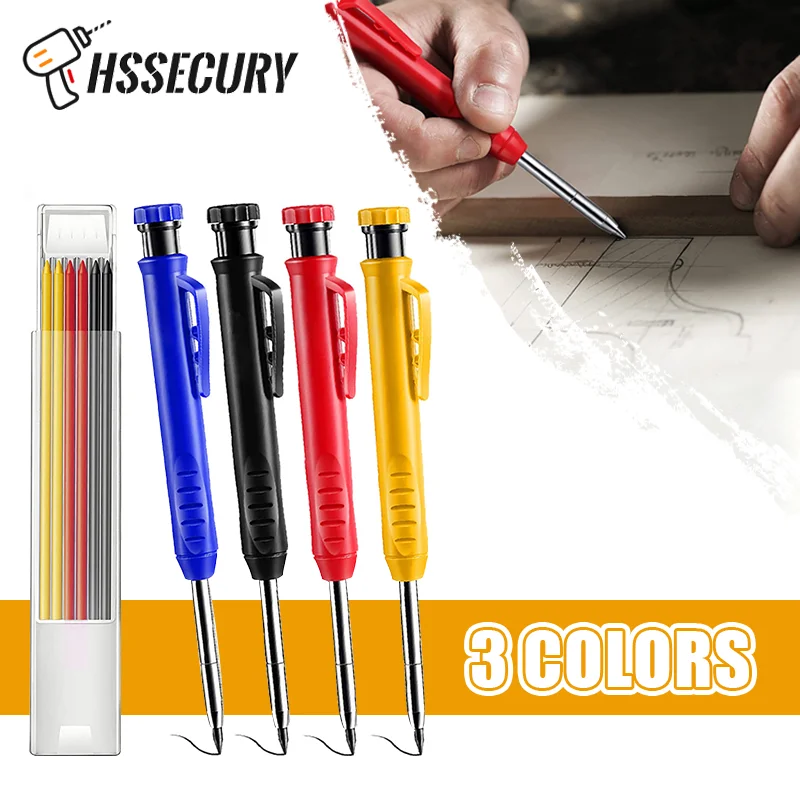 Solid Carpenter Pencil Set Woodworking Mechanical Pencil 3 Colors Refill Construction Marking Tool for Carpenter Scriber Arch