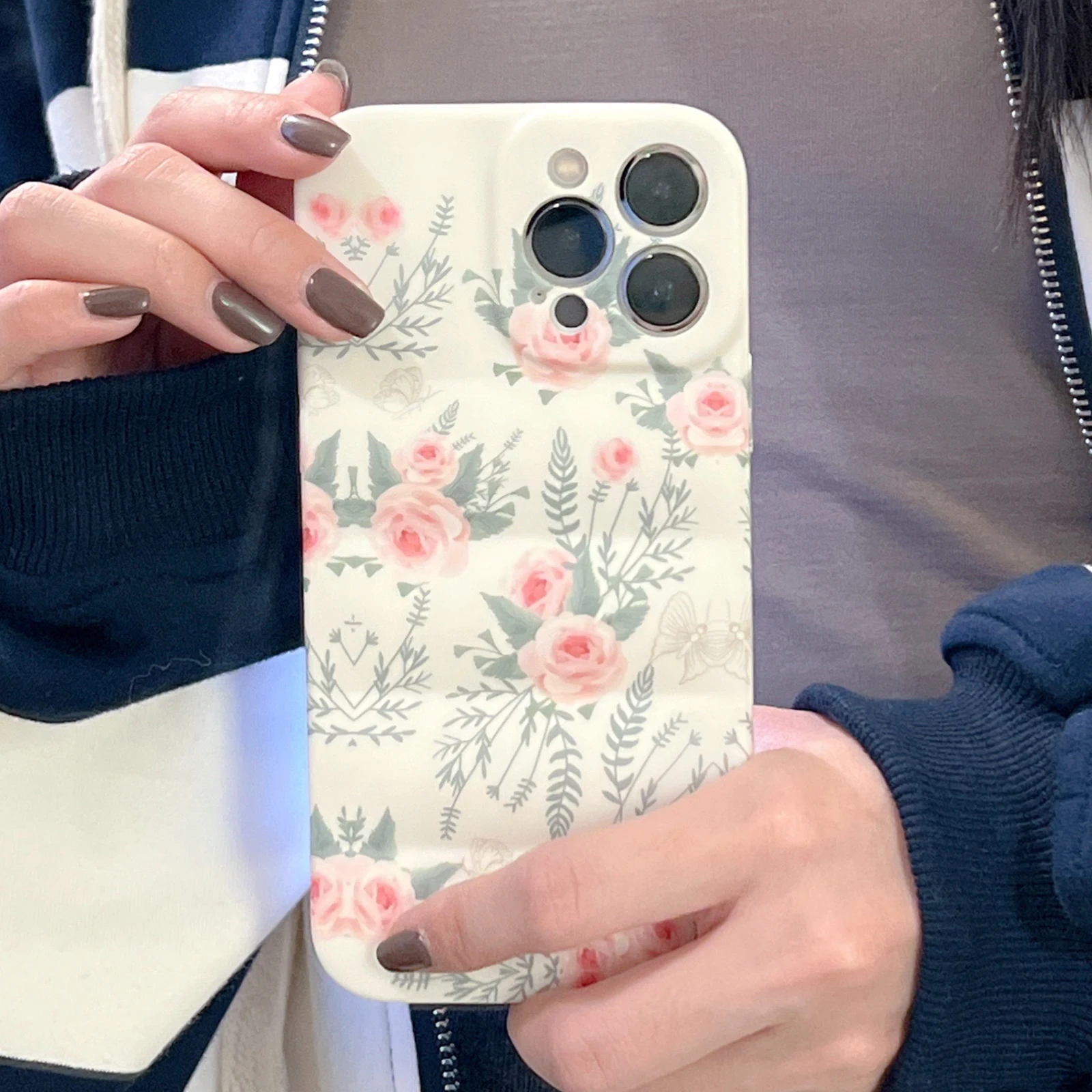 

Fashion Down Jacket Rose Flower Phone Case For iPhone 12 11 Pro Max 7 8 Plus X XR XS Max Matte Liquid Silicone Soft Fundas Shell