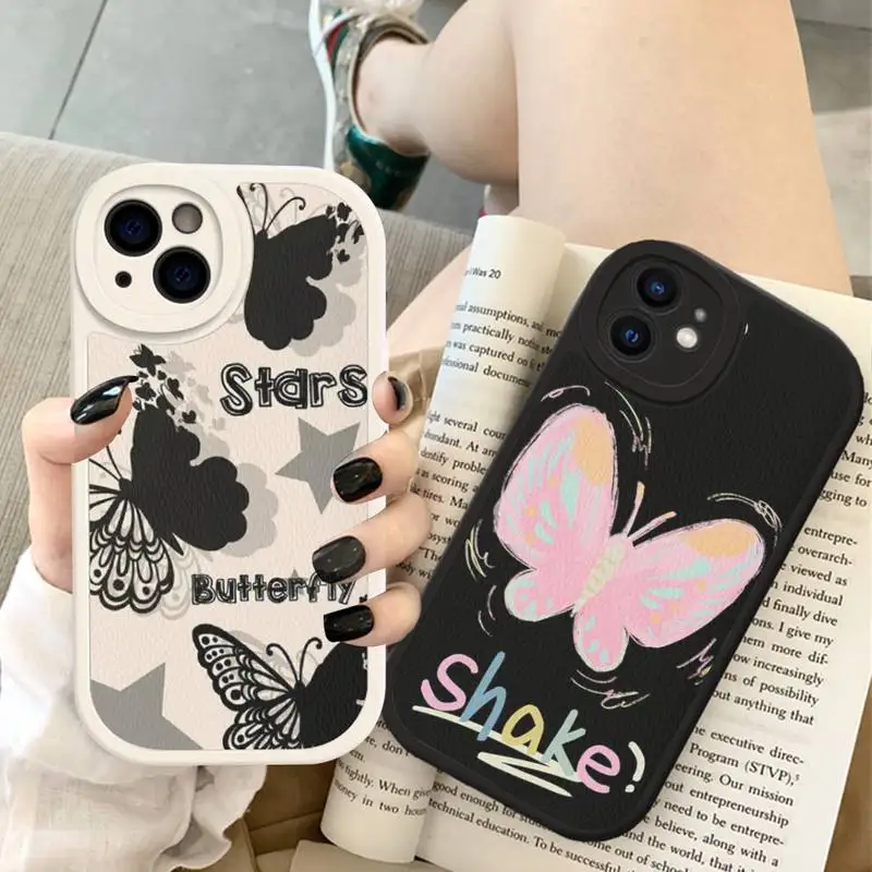 

Fashion Butterfly Phone Case Hard Leather For iPhone 14 13 12 Mini 11 14 Pro Max Xs X Xr 7 8 Plus