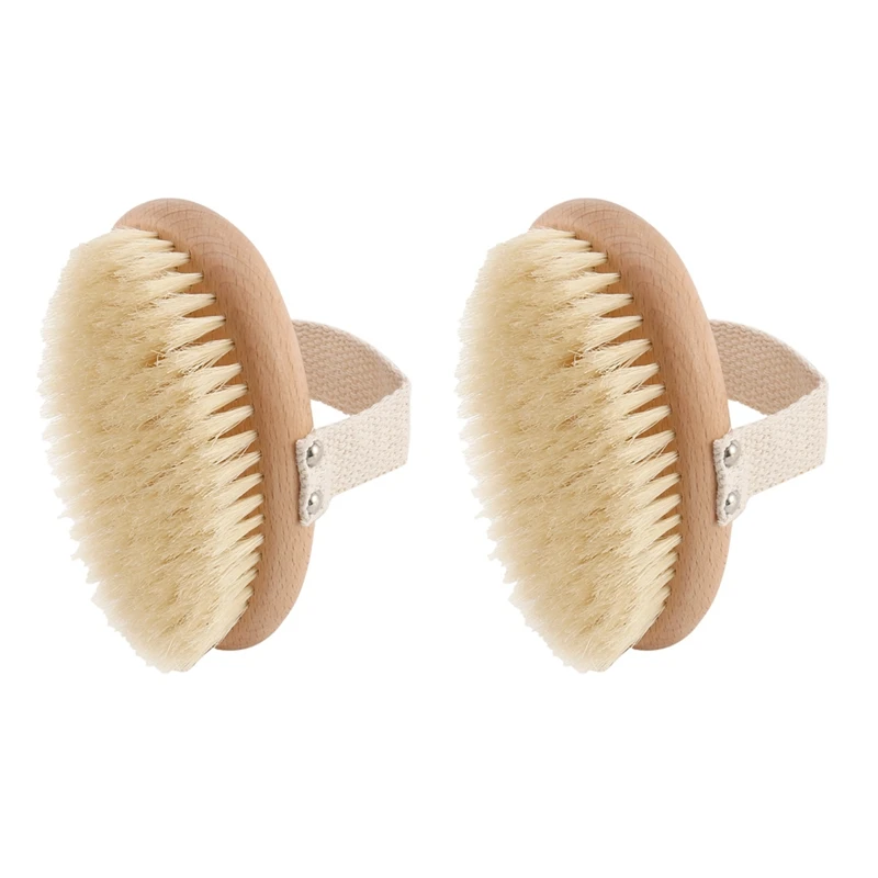 

2X Exfoliating Brush With Natural Boar Bristles,Dry Brushing Body Brush, Shower Brush For Remove Dead Skin, Slows Aging