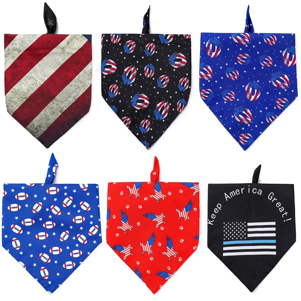 

Dog Bandana Independence Day American Flag Puppy Scarf for Pet Triangle Bibs Kerchief Set Small Medium Large Dogs Pets Bandanas