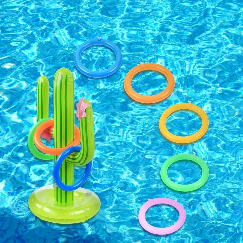 Outdoor Swimming Pool New PVC Inflatable Cactus Ring Toss Game Set Floating Pool Toys Beach Party Supplies Party Ice Bar Travel