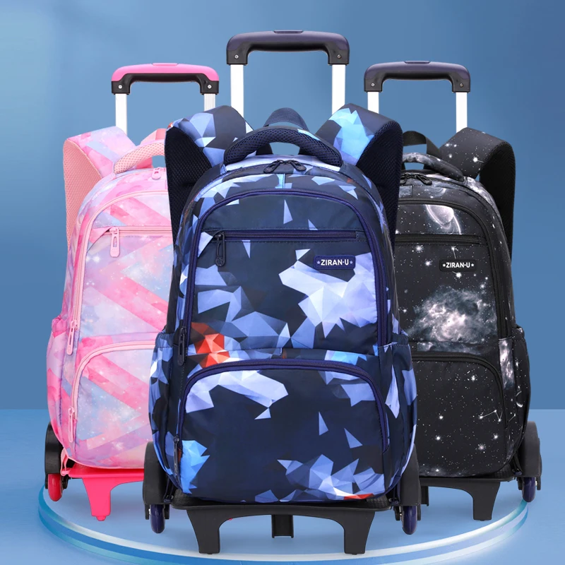 

School Bag Trolley Mochila Con Ruedas Backpack Rolling Roller Wheeled Camou Bag 6 Wheels Detachable Waterproof