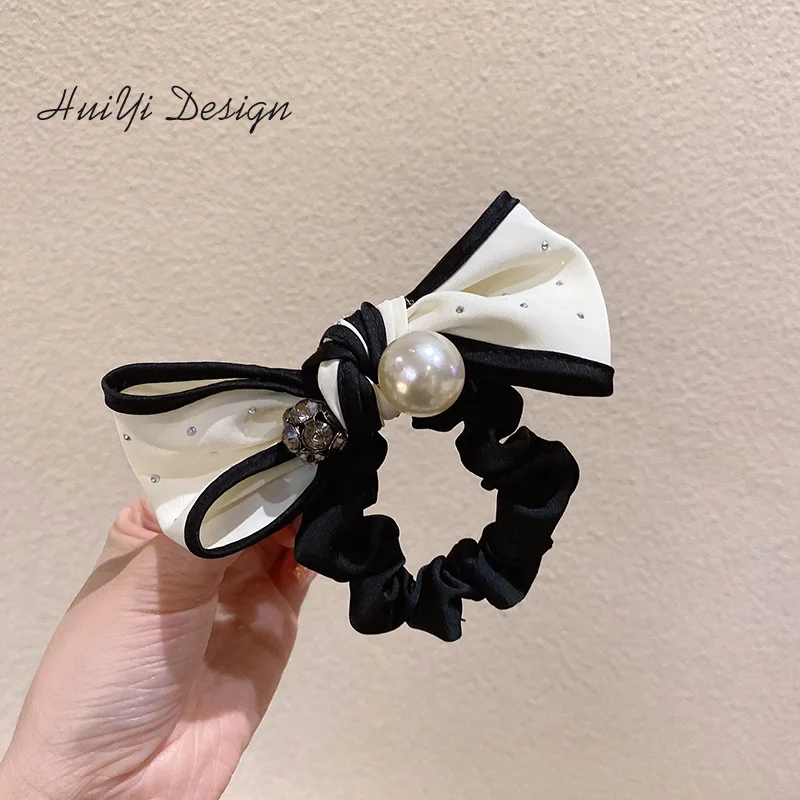 

new bow knot large intestine ring hair ring high-end retro small fragrance pearl hot drill headwear hair bands hair accessories