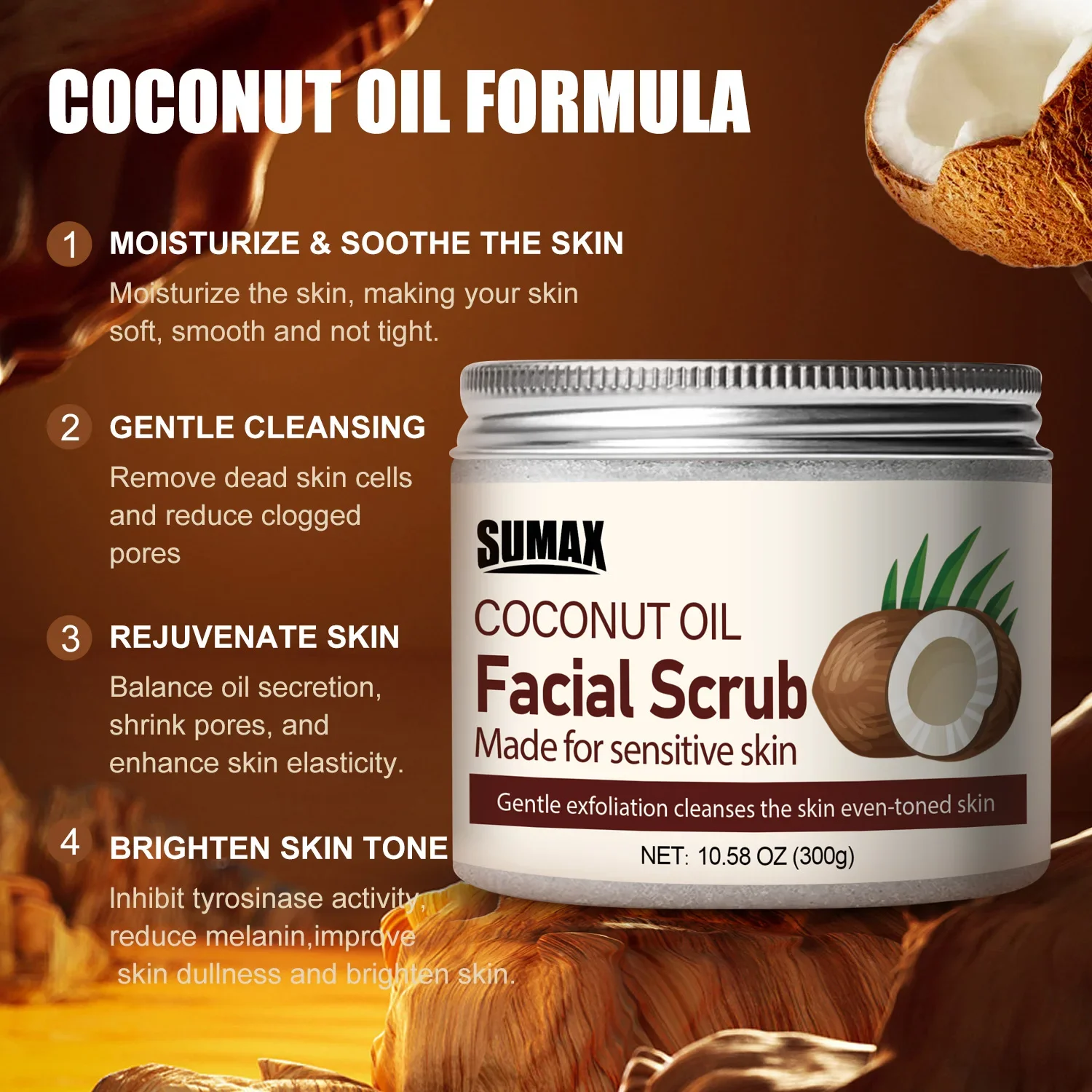 Sumax COCONUT OIL Скраб для лица 300 г Отшелушивающий питательный скраб ухода за кожей