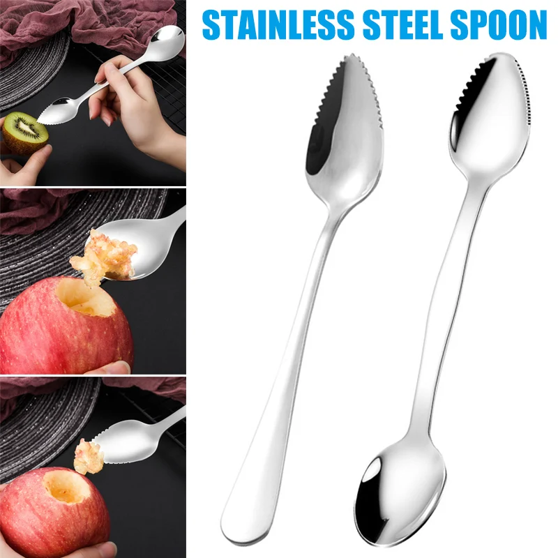

Stainless Steel Grapefruit Scraper Spoon Serrated Sawtooth Edges Long Handle Kitchen YN17