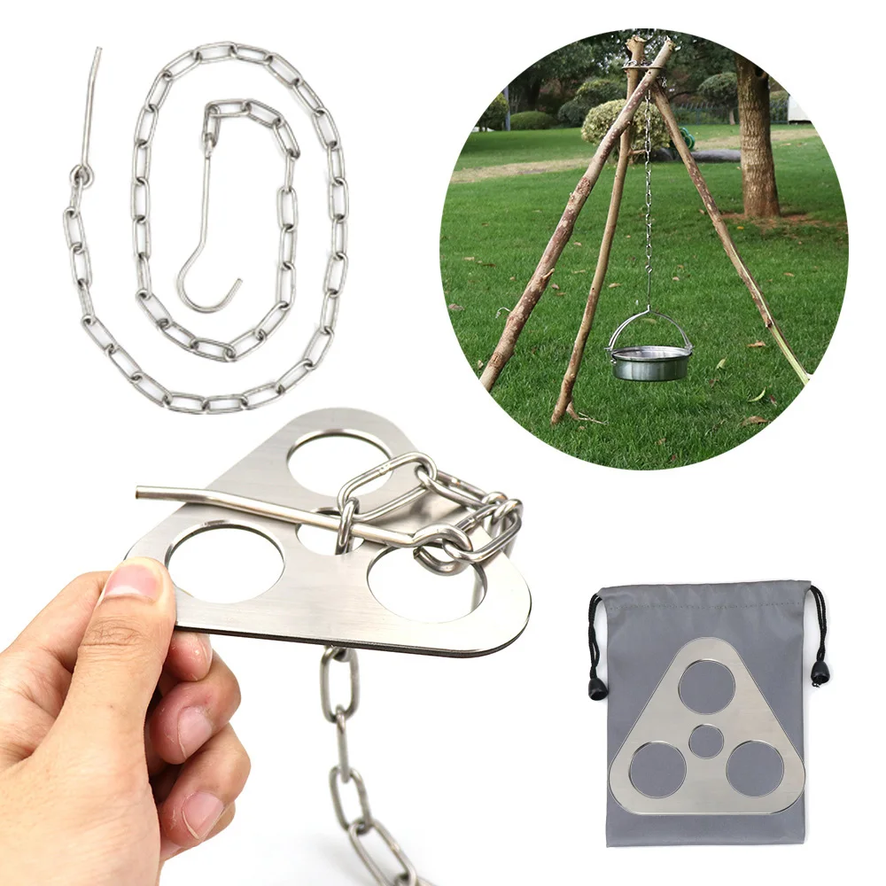 

Outdoor Camping Triangular Hanging Pot Bracket Portable Tripod Ring Stainless steel Barbecue Rack Picnic Ring Hook