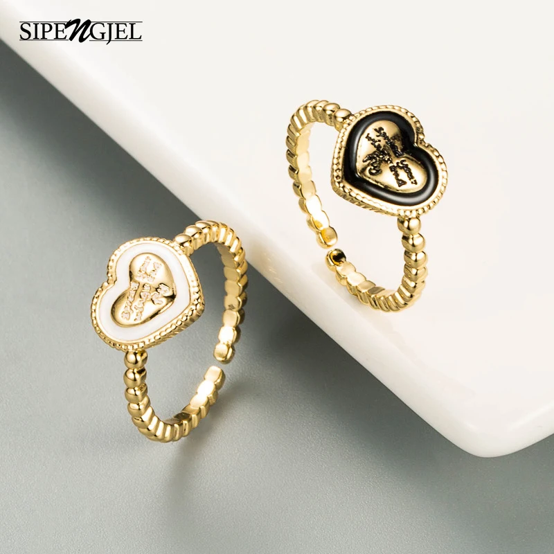 

SIPENGJEL Fashion Gold Color Metal Heart Dripping Oil Open Ring Punk Vintage Geometric Adjustable Ring for Women Party Jewelry