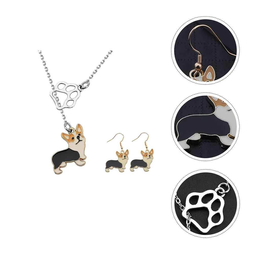

1Set Alloy Corgi Decor Necklace Earrings Jewelry Set Birthday Party Gifts