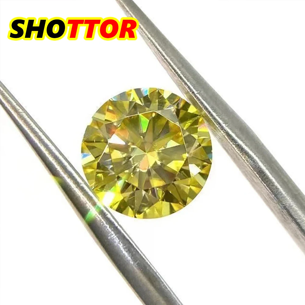 

SHOTTOR 0,5-3ct цветной желтый Муассанит, свободный камень, цвет шампанского, Круглый бриллиантовый вырез VVS1, отличная огранка, розовый, черный, си...