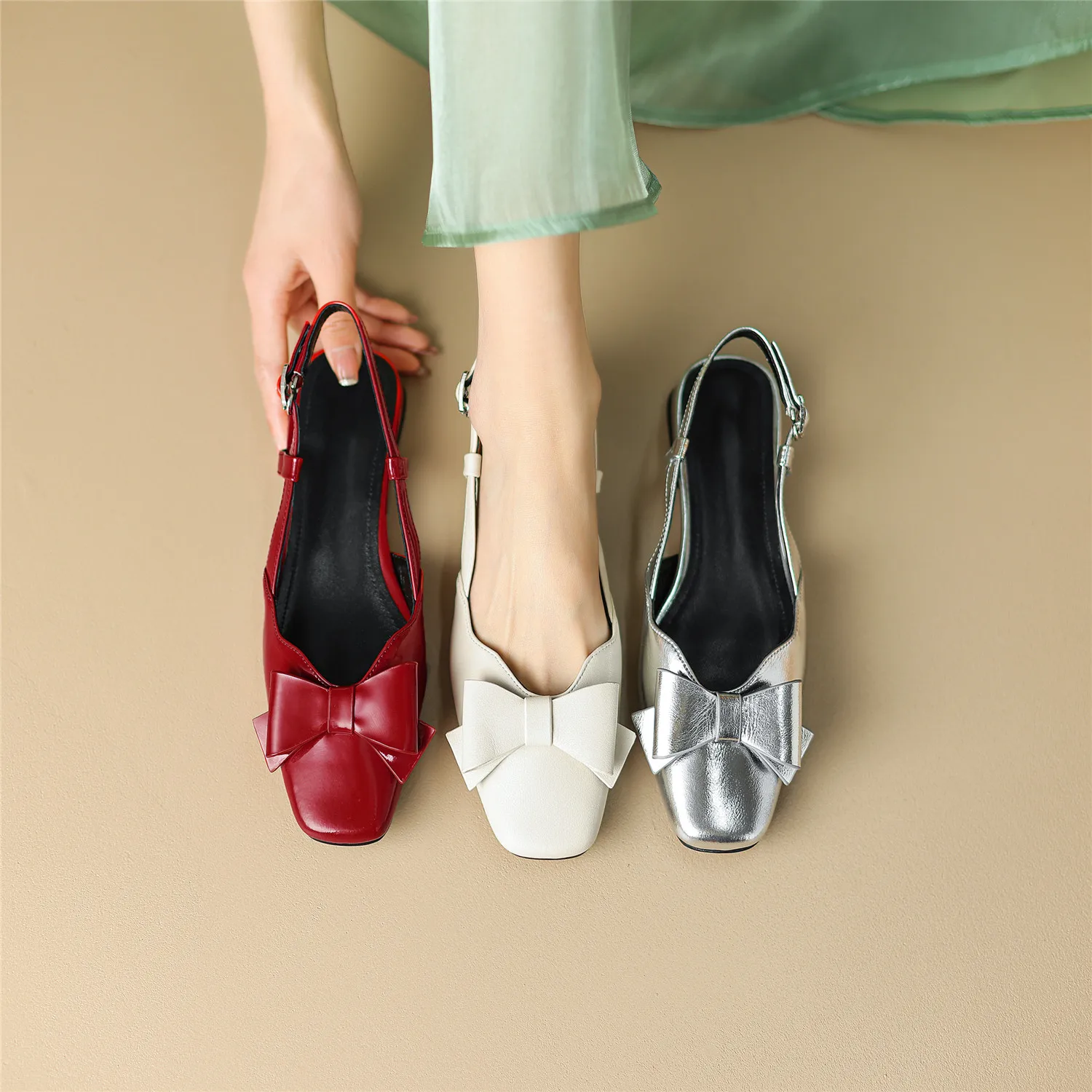 Women Sandals 2023 Spring New Fashion All Genuine Leather Low Heel High Quality Handmade Birthday Gift Lolita Slingback Shoes