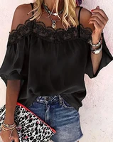 women off shoulder top pretty lace blouse summer chic fashion short sleeve tops loose large size streetwear night club clothes