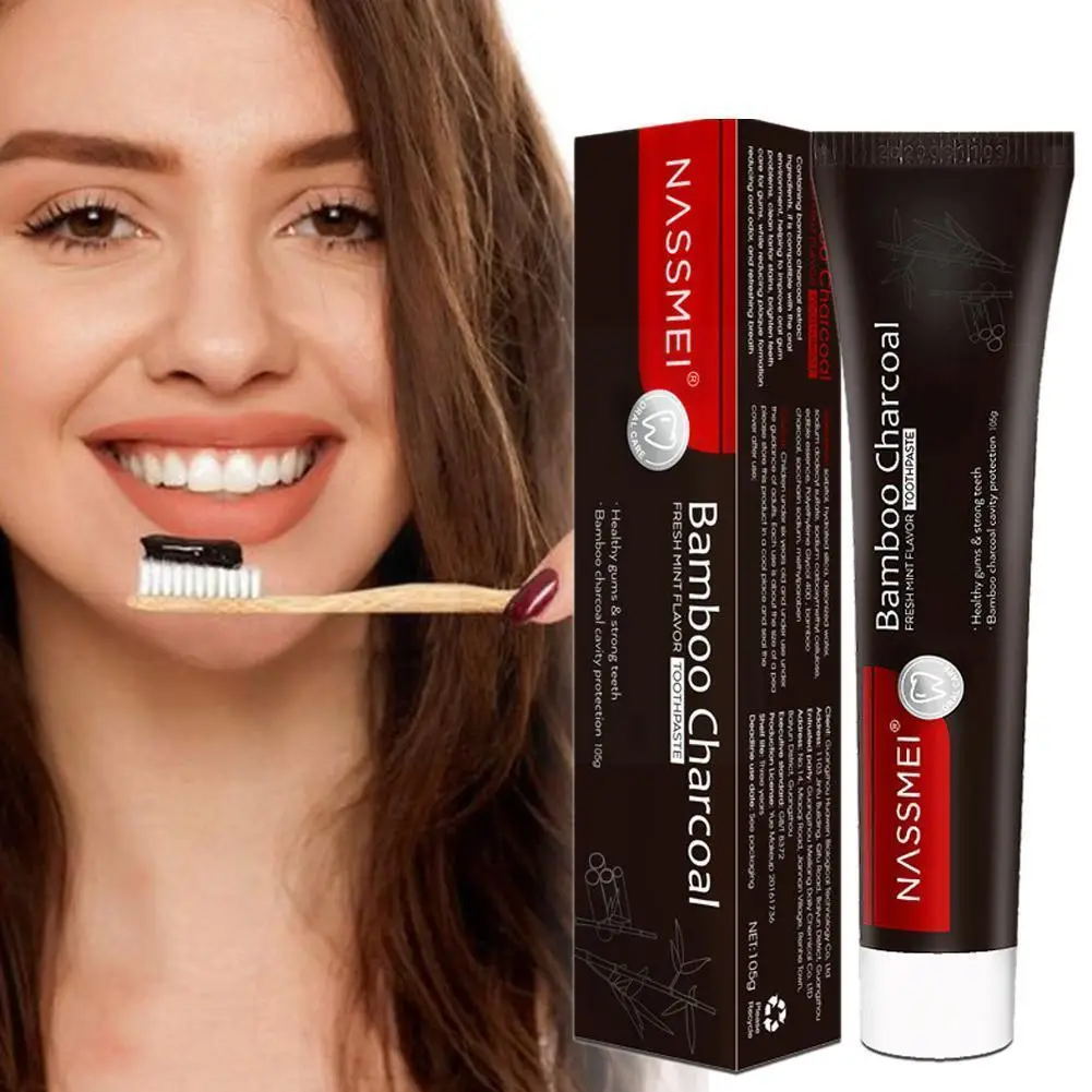 

Bamboo Toothpaste Freshens Breath Removal Yellow Teeth Fast Paste Black Activated Charcoal Hygiene Whitening Tooth Cleaning R1V0