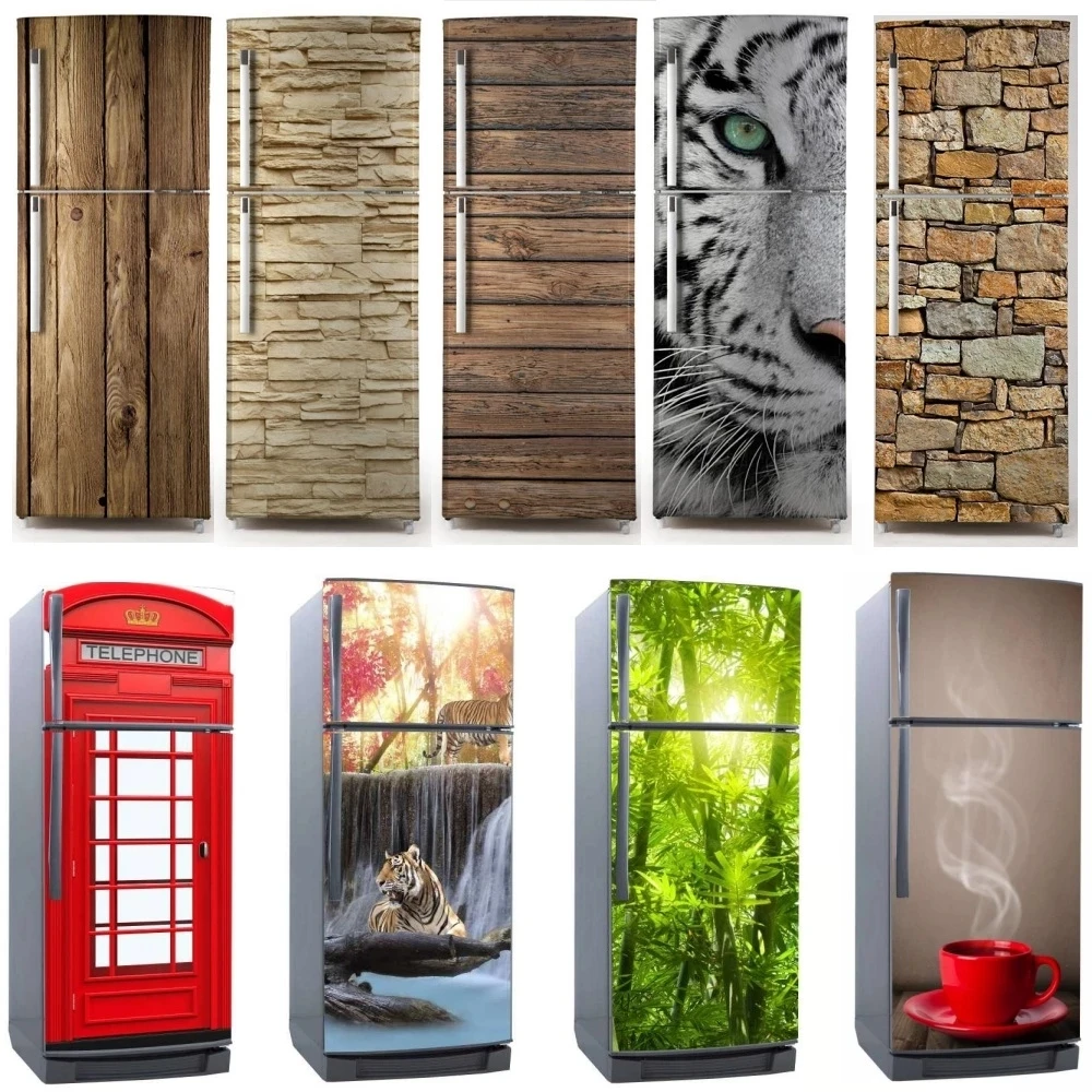 

3D Fridge Sticker Refrigerator Wrap Freezer Skin Home Art Fridge Door Cover Wallpaper Renewable Kitchen Accessories Customizable