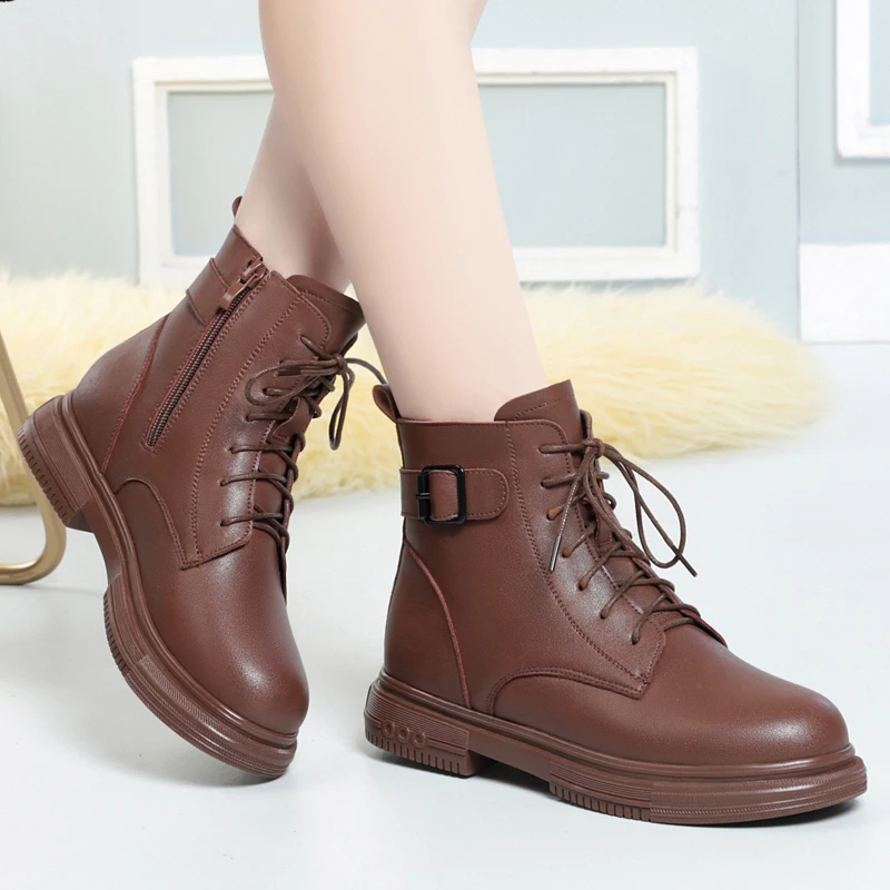 AIYUQI Women's Winter Boots Non-slip 2023 New Genuine Leather Women's Short Boots Large Size Wool Warm Snow Boots For Women