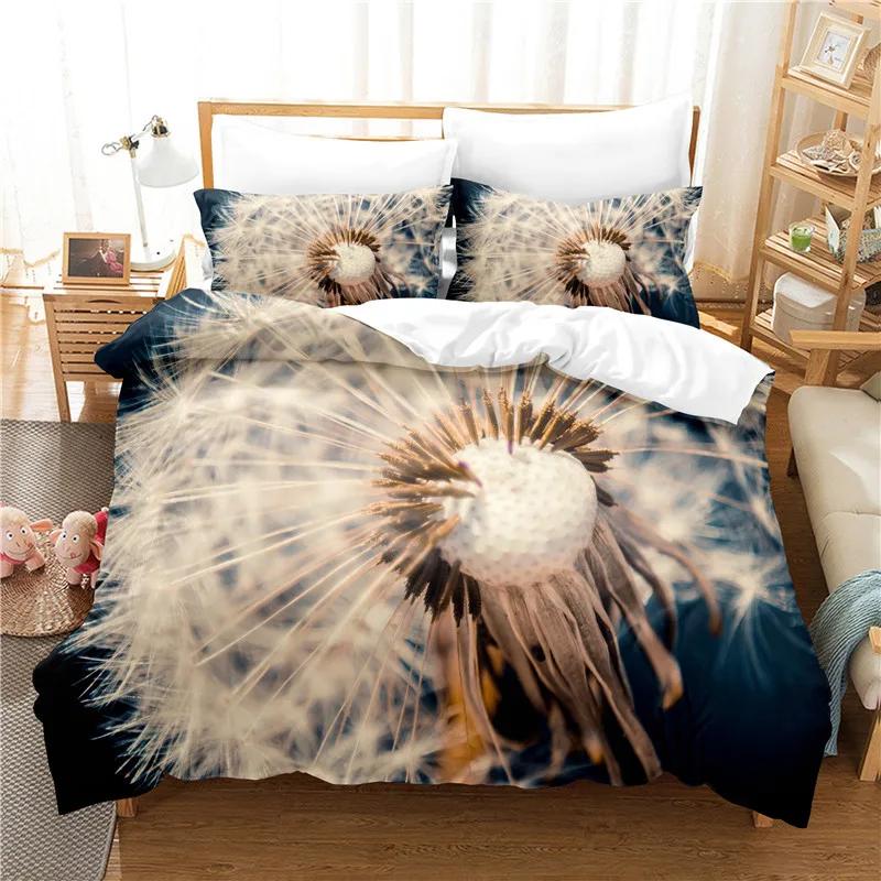 

Dandelion Duvet Cover Set King Queen Double Size Fresh and Natural Floral Botanical Style Polyester Bedding Set for Teens Adults