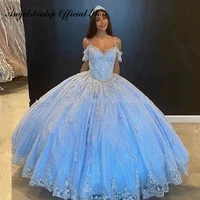 angelsbridep blue v neck ball gown quinceanera dresses vestidos de 15 anos fashion applique beaded birthday princess party gowns