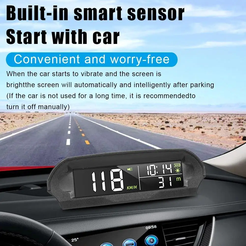 

Автомобильный спидометр HUD с GPS-часами, цифровой прибор для измерения температуры и высоты, на солнечной батарее, зарядка через USB, автомобил...