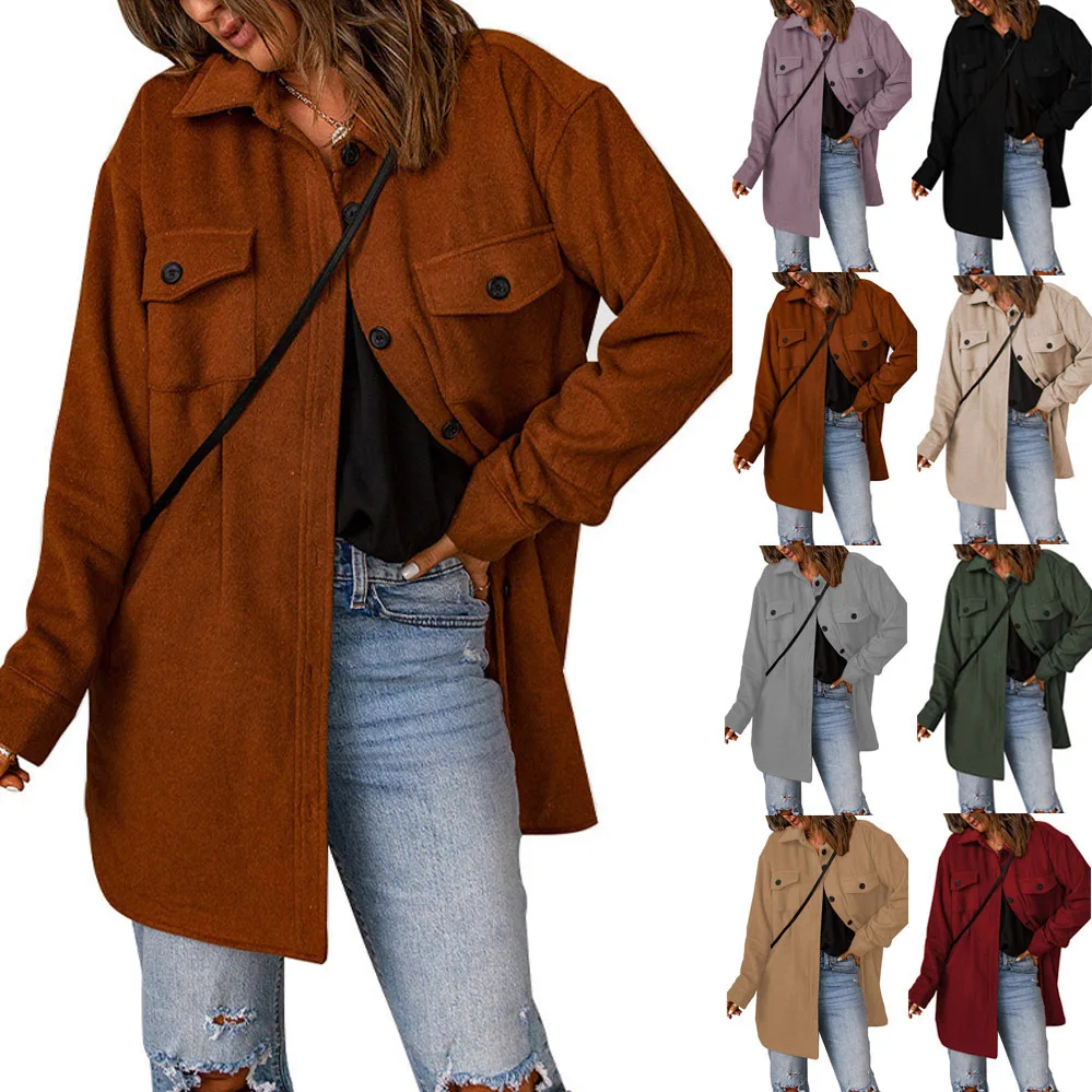

Corduroy jacket women's winter new solid color single-breasted casual lapel woolen coat women