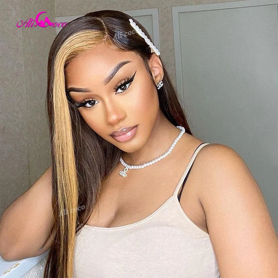 13x6 Colored Brown Blonde Transparent Lace Frontal Wig For Black Women Straight Lace Front Human Hair Wigs Pre Plucked Ali Coco