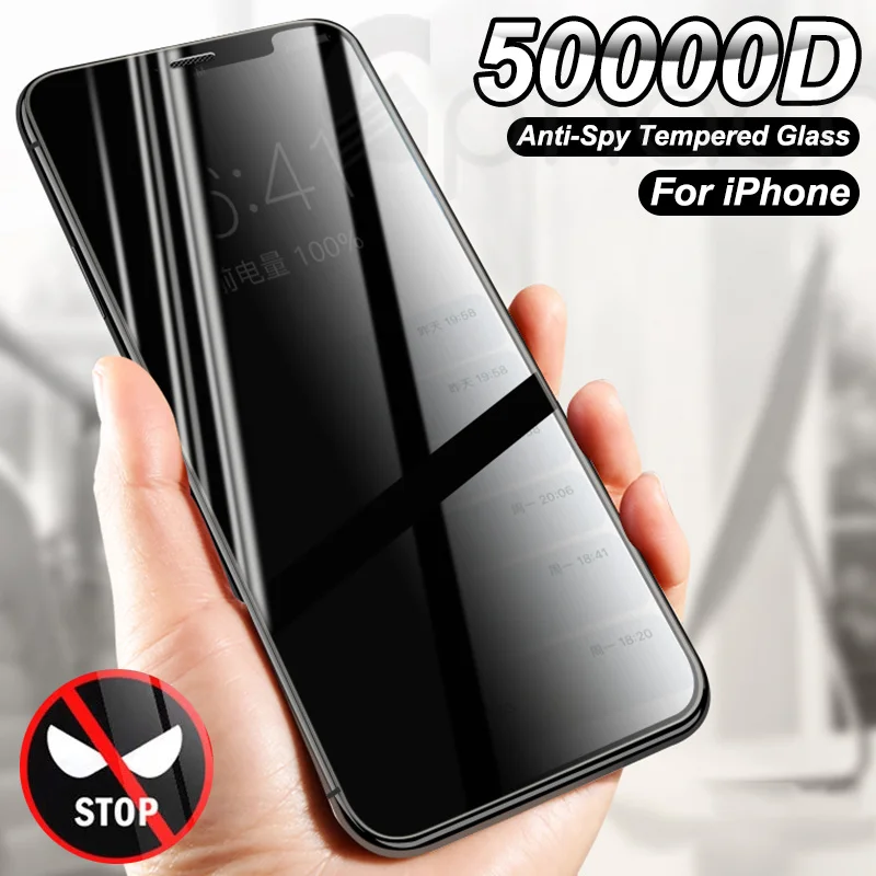 

50000D Anti Spy Tempered Glass For iPhone X XR XS 12 11 Pro Max Screen Protector on iPhone 8 7 6 6S Plus 5S SE Protection Glass