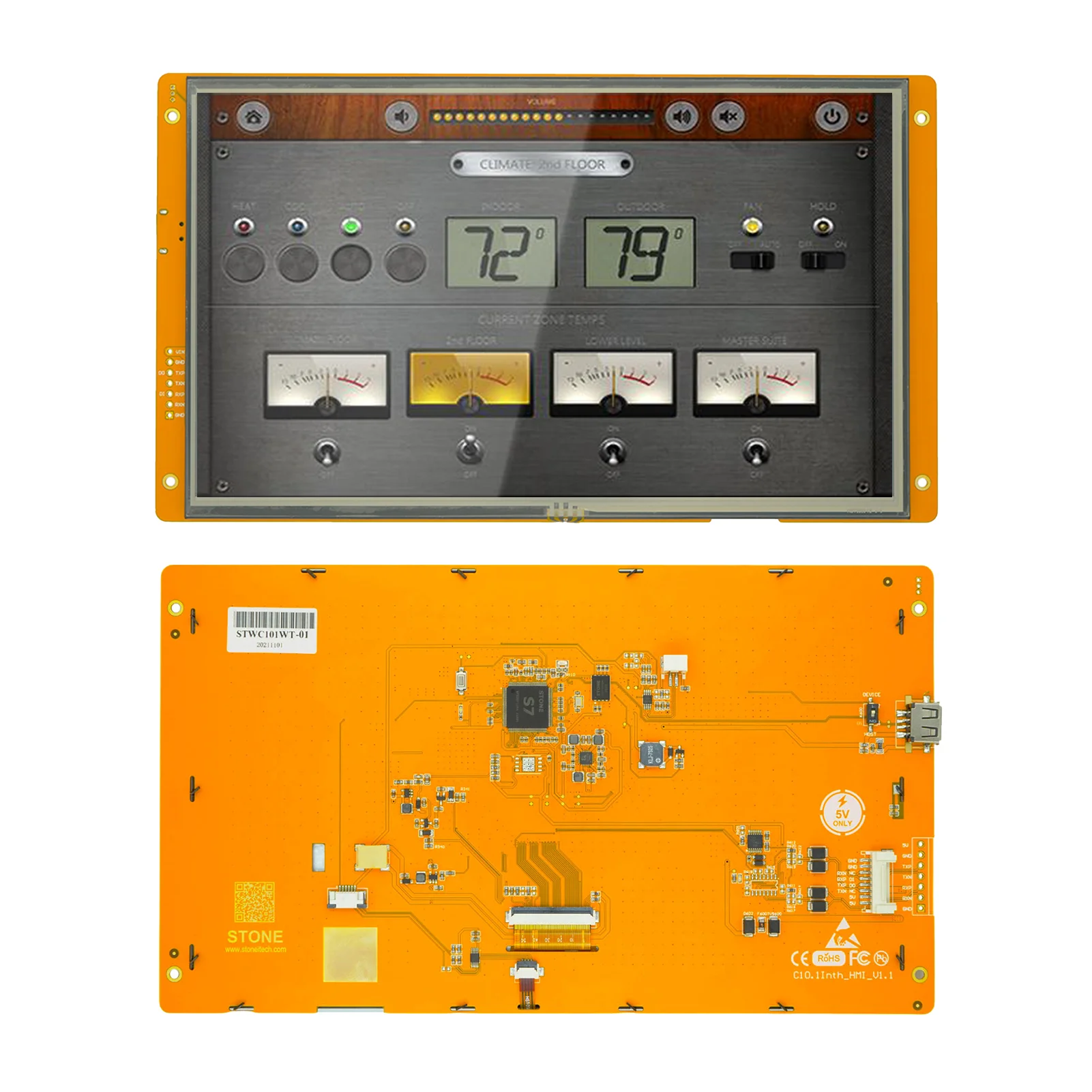 smart LCD 10.1 Inch Touchscreen Support for Industrial Control System with 262K Colors + 128M Flash Memory