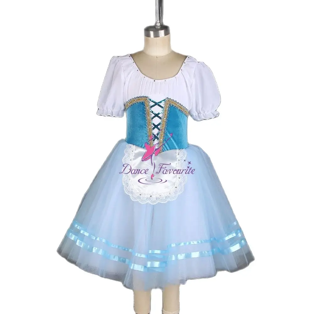 

21003 Blue Velvet Top Bodice Ballet Tutu Long Romantic Ballet Costumes Performance Ballet Tutus Pale Blue Tulles Skirt