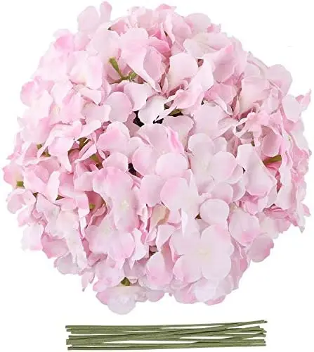 

10 Pack Artificial Hydrangea Flower Heads Pink with Stems Hydrangea Silk Flowers Head for Wedding Centerpieces Bouquets