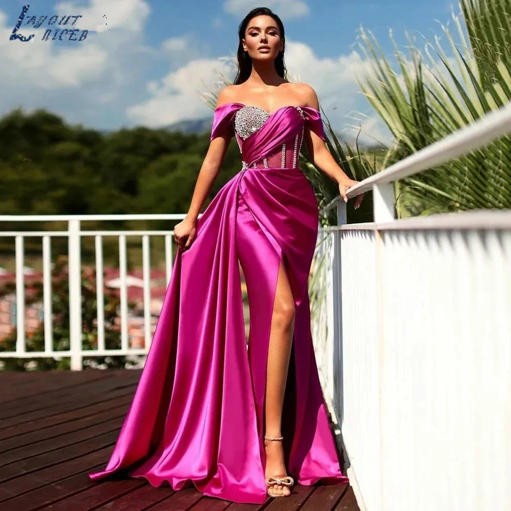 

LAYOUT NICEB Luxury Elegant Mermaid Evening Dresses 2022 High Slit Crystals Shiny Women Pageant Party Prom Gowns Robes De Soirée