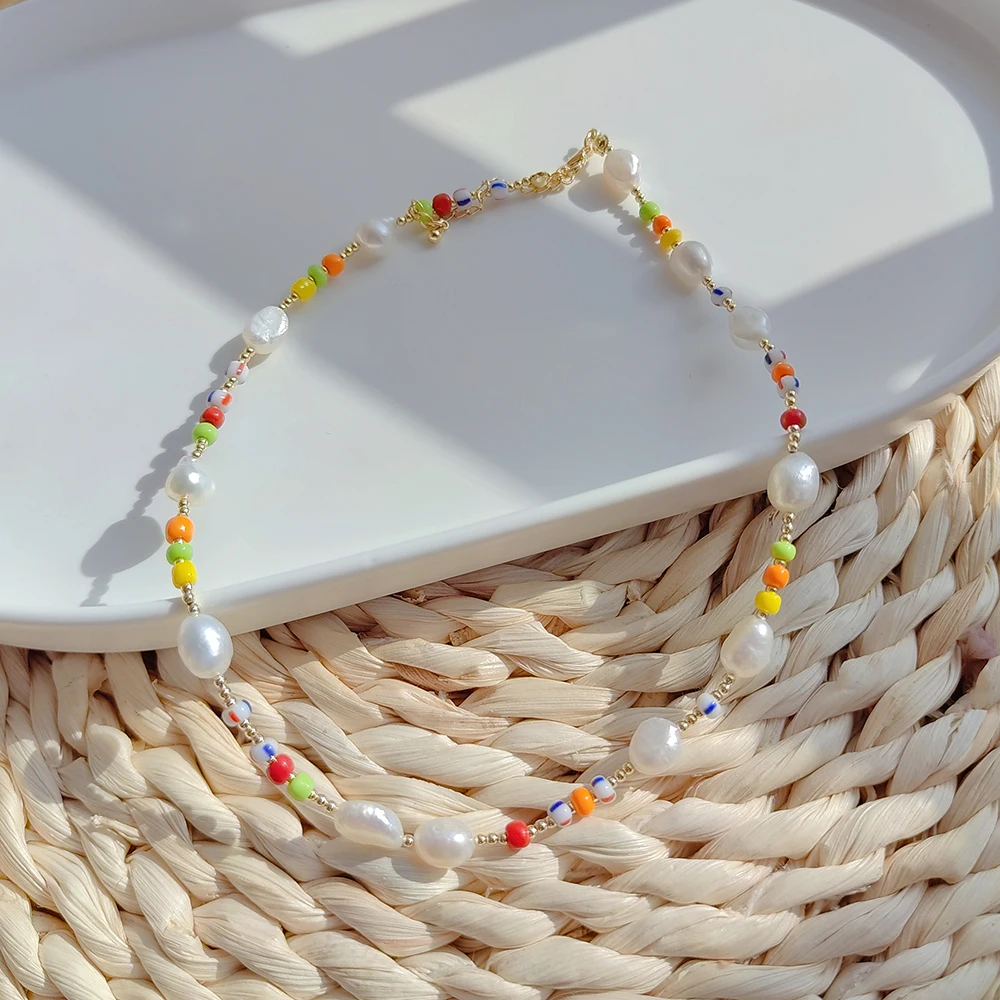 

Colorful Beaded Real Freshwater Neckalce Boho Bohemian Jewelry Natural Pearl Necklaces Accessories Choker Wholesale Supplier