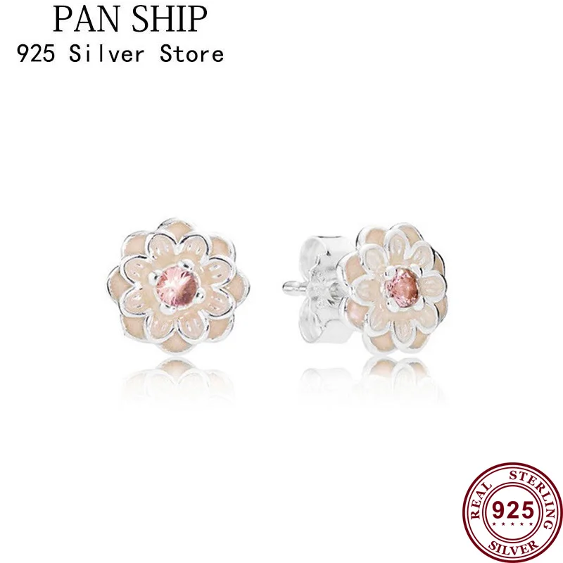 

Fit Original Luxury 925 Sterling Silver Pink Dahlia Pan Earrings For Women High Quality Diy Fashion Wedding Jewelry