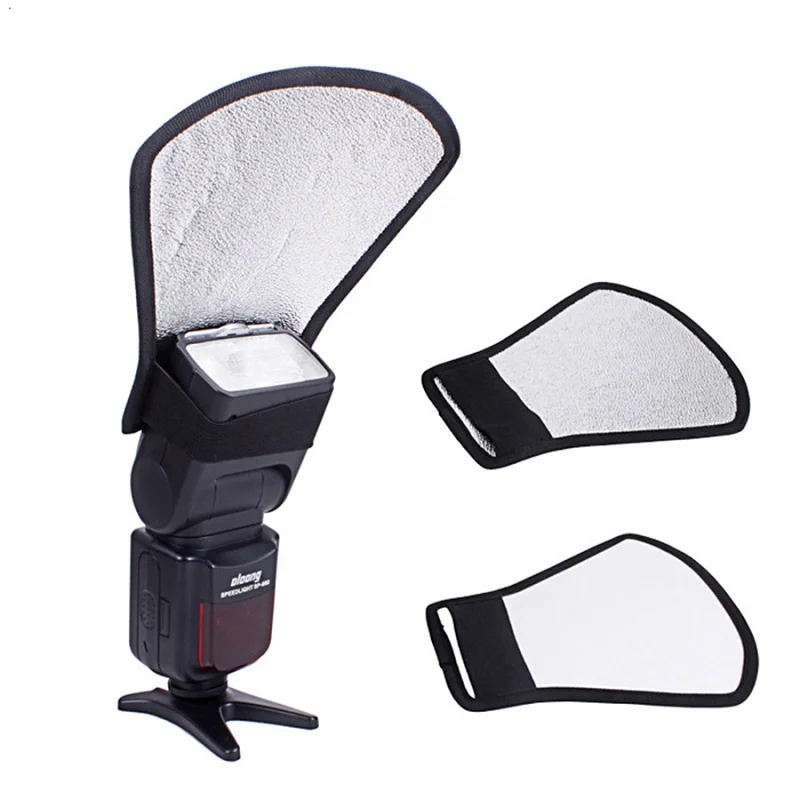 

Two-Sided Silver White Camera Flash Diffuser Softbox Reflector Photo Flash Light Reflector For Canon Nikon Sony Size 11*18*20cm