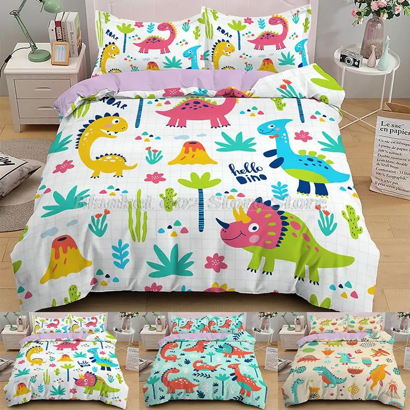 

Bedding Set 3D Dinosaur Kids Duvet Cover for Boys Girls Cartoon Super Soft NO Comter Queen/King Size Gifts