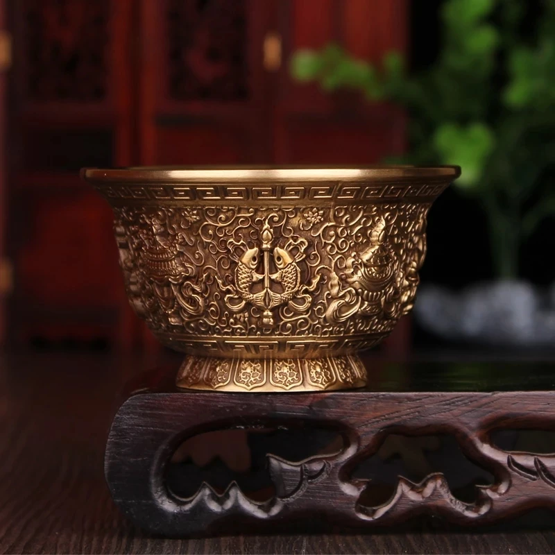 

Буддийские принадлежности, изысканная медная резная восьми благоприятных чашек для воды, чашка для воды, миска для воды диаметром 8,7 см/1 шт.
