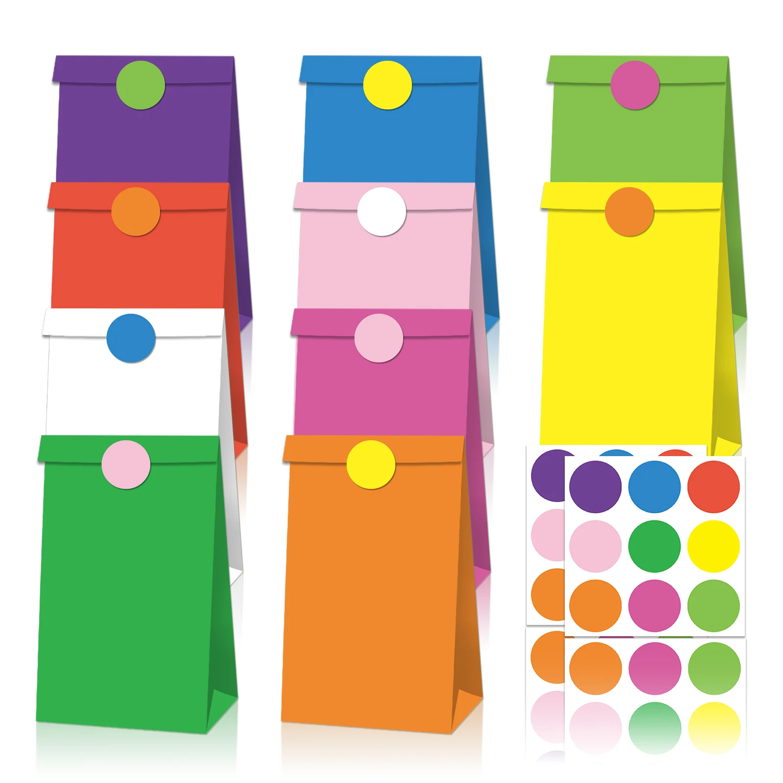 LB192 12Pcs Corlorful Party Favor Paper Gift Bags with Seal Stickers Candy Wedding Birthday Baby Shower Decors