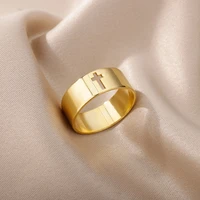 gothic cross rings for women stainless steel gold color finger ring religious style engagement wedding jewerly anillos