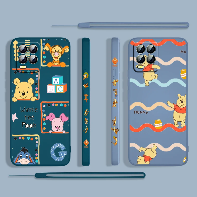 

Cute Winnie the Pooh Anime Phone Case For OPPO Realme 50A 50i Find X3 X2 Lite GT Neo2T Master Pro C2 C21 XT TPU Liquid Left Rope