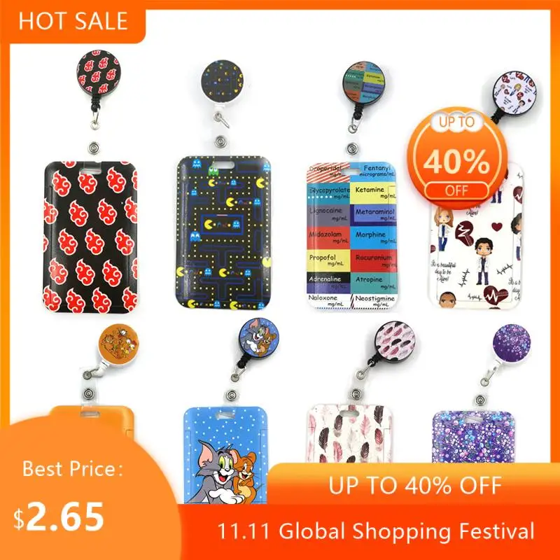 

Cartoon Retractable Badge Reel Lanyards Nurse ID Credit Card Work Cards Badge Holder Office Student Clips Card Cover Holder Bag