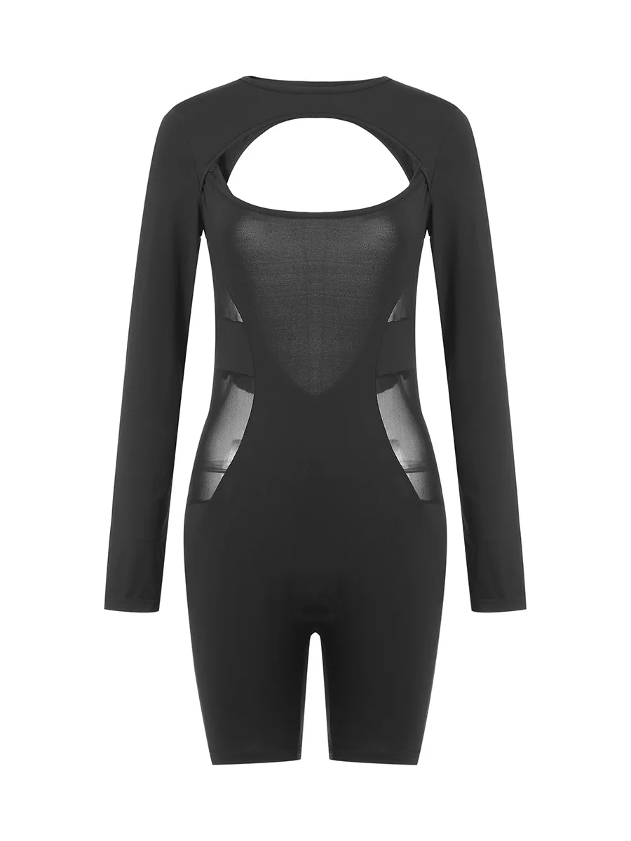 

Women s Sexy Cutout Bodysuit Jumpsuits Long Sleeve Round Neck Cut Out Chest Mesh See Through Bodysuit