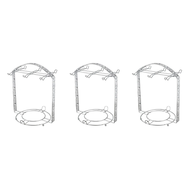 

3X Silver Plating Coffee Cup Hob Cup Dish Rack Can Hang Most 6 Cups And Saucers Metal Stand Holder