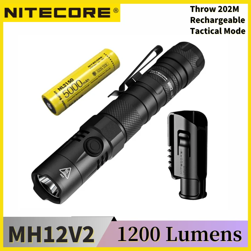 

NITECORE MH12 V2 1200 Lumens XP-L2 V6 LED USB-C Rechargeable Flashlight Include 5000mAh NL2150 Battery Outdoor Search Torch
