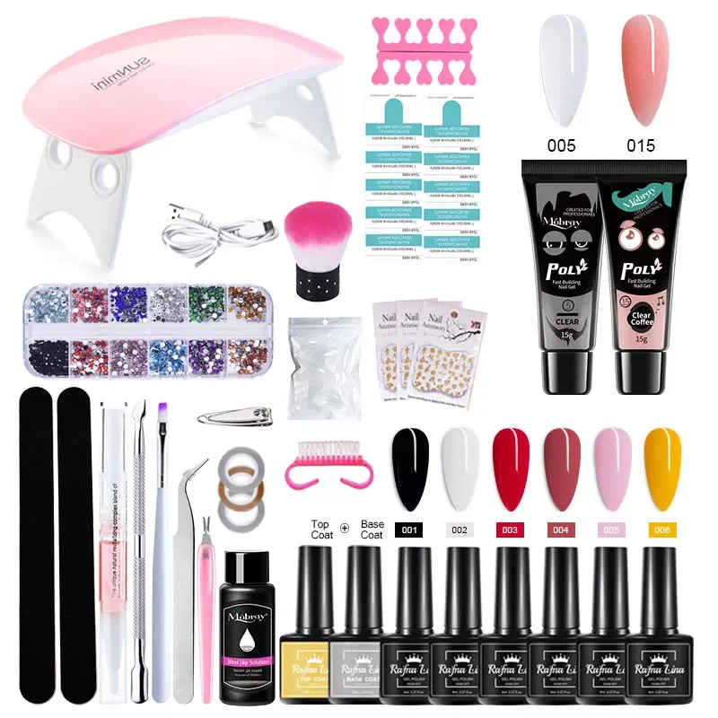 

Set Nail Set UV LED Lamp Dryer 6 pcs Gel Polish Set Soak Off Manicure Set With 2Pcs Polygels Nail Tools Set