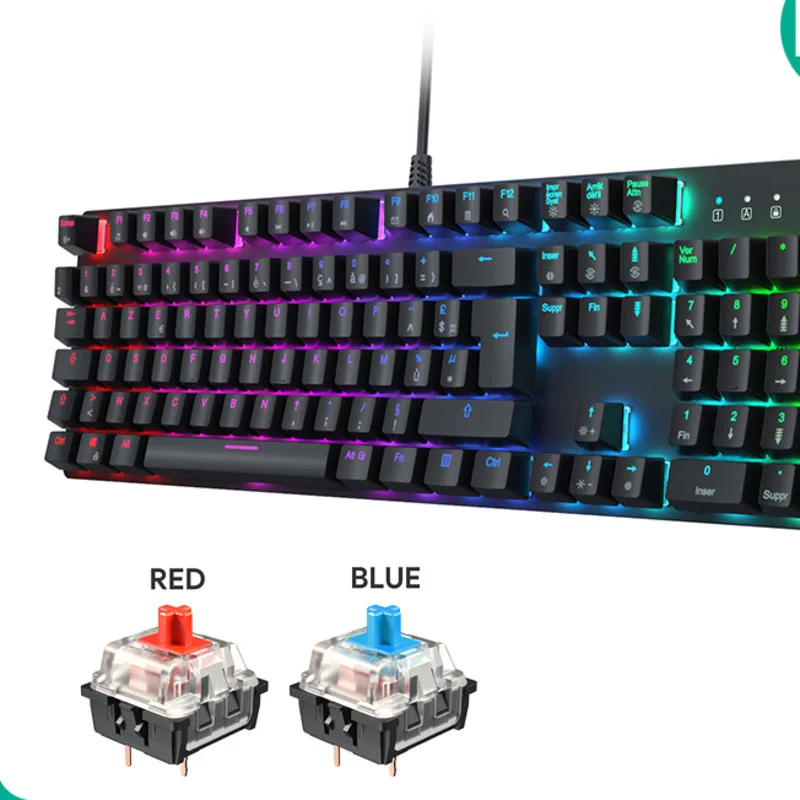 

Mechanical Keyboard 105 Keys with Game Software for Laptop Gamers English Italian Spanish French American