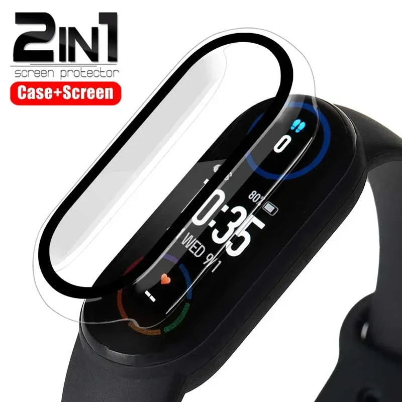 Рамка 2 в 1 + стеклянный чехол для Xiaomi Mi Band 7 6 5 4 3 NFC Стеклянная защитная пленка