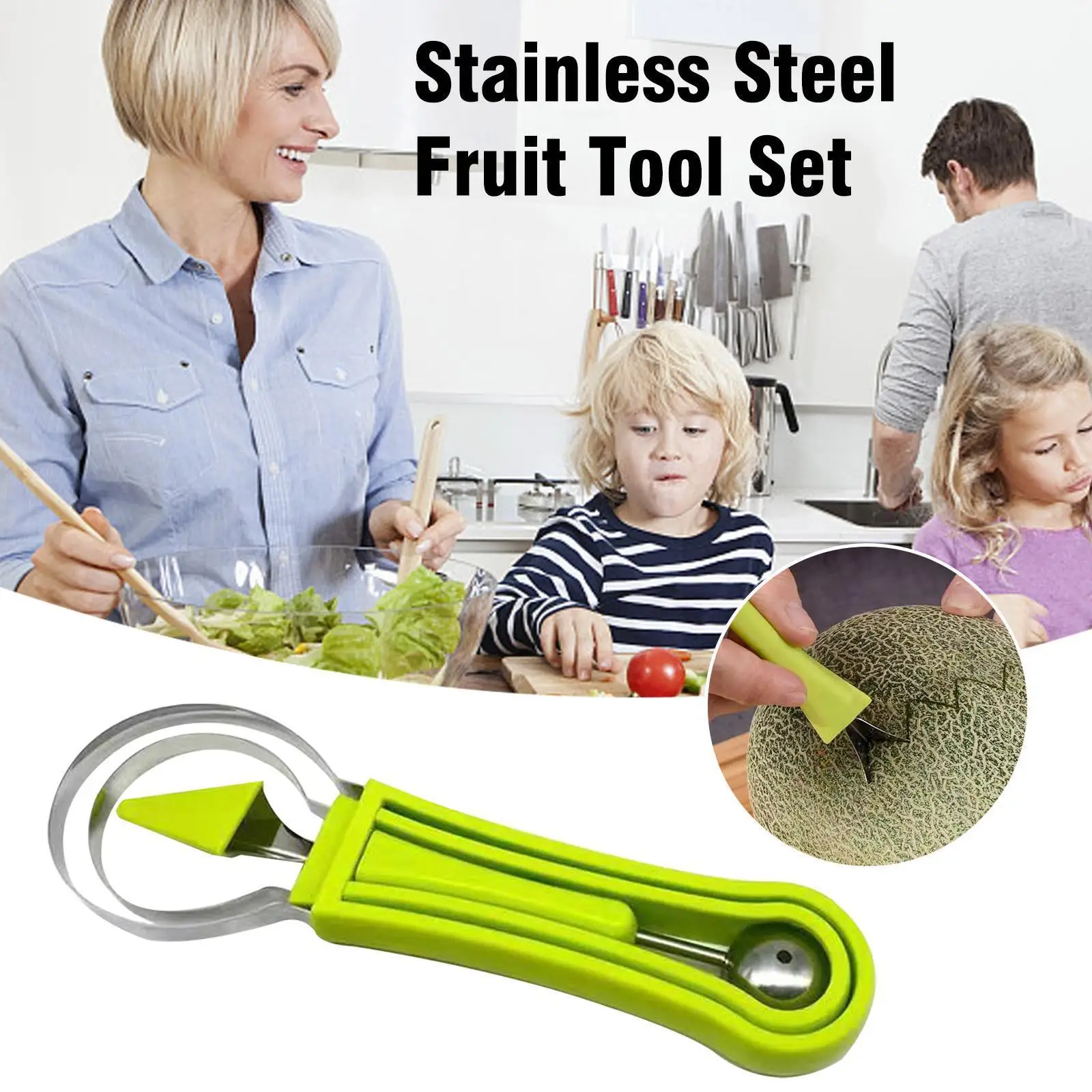 

4 In 1 Steel Fruit Carving Tools Watermelon Ball Digging Separator Carving Tool Practical Spoon Kitchen K4X6