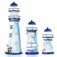 nautical ocean flash lighthouse fishing net starfish shell metal beacon tower ornaments figurines crafts paperweight home decor
