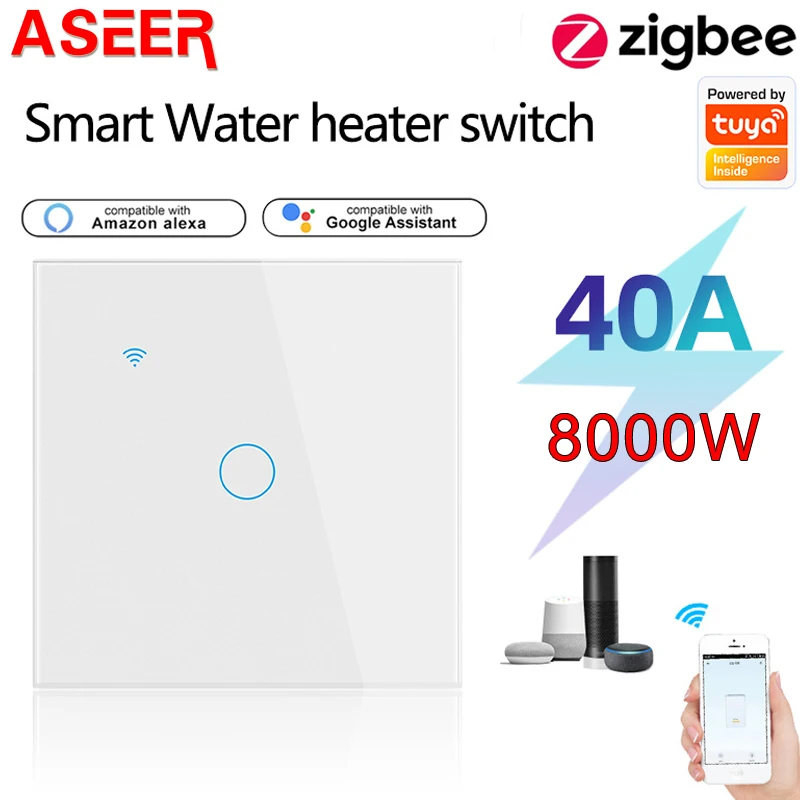 Умный бойлер ASEER Wifi, ЕС, водонагреватель 40A 8000 Вт, Tuya Zigbee, приложение, таймер, голосовое управление Alexa Google Home Luxuray Glass