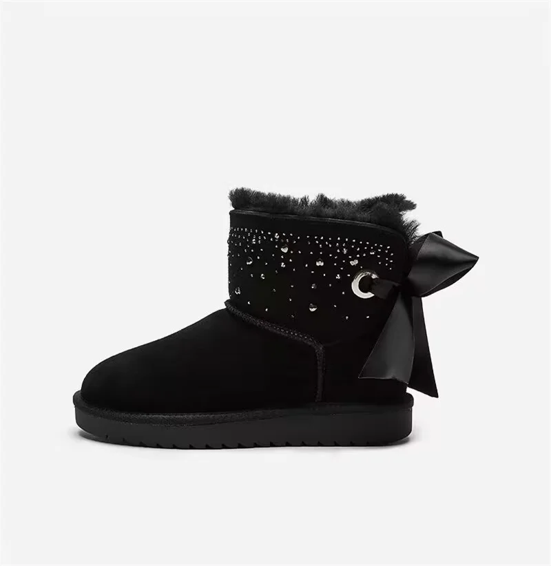 

Dazzle rhinestone Winter plus fleece warm boots Lace butterfly decoration handmade custom fur one-piece boots for women 36-39