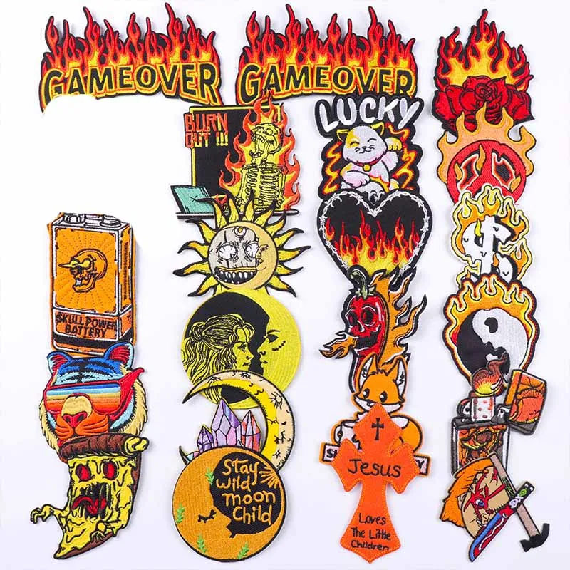 

Flame Embroiderey Patch Iron On Patches For Clothing Thermoadhesive Patches On Clothes Stickers DIY Sewing/Fusible Applique